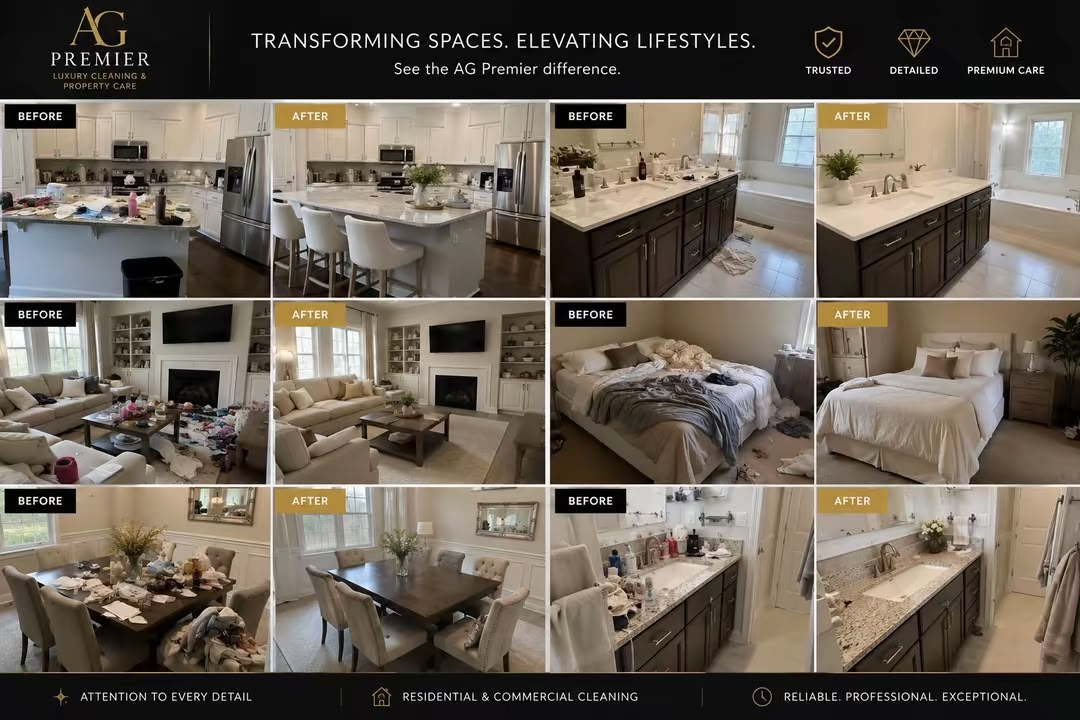 Before and after grid — AG Premier results across kitchens, baths and living rooms